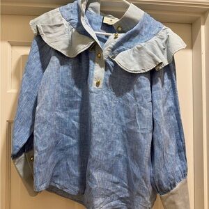 Tuckernuck Light Blue Blouse with Gold Buttons
